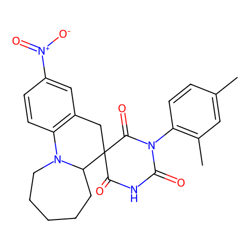 1'-(2,4-dimethylphenyl)-2'-hydroxy-3-nitro-6a,7,8,9,10,11-hexahydro-4'H,5H-spiro[azepino[1,2-a]quinoline-6,5'-pyrimidine]-4',6'(1'H)-dione structure