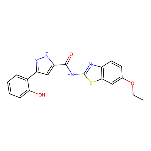 N-(6-ethoxy-1,3-benzothiazol-2-yl)-5-(2-hydroxyphenyl)-1H-pyrazole-3-carboxamide structure