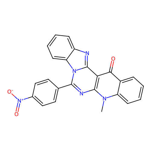 5-methyl-7-(4-nitrophenyl)benzimidazo[1',2':1,6]pyrimido[4,5-b]quinolin-14(5H)-one structure