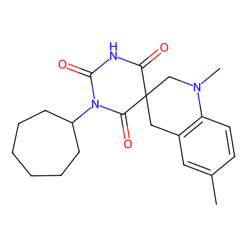 1-cycloheptyl-1',6'-dimethylspiro[1,3-diazinane-5,3'-2,4-dihydroquinoline]-2,4,6-trione structure