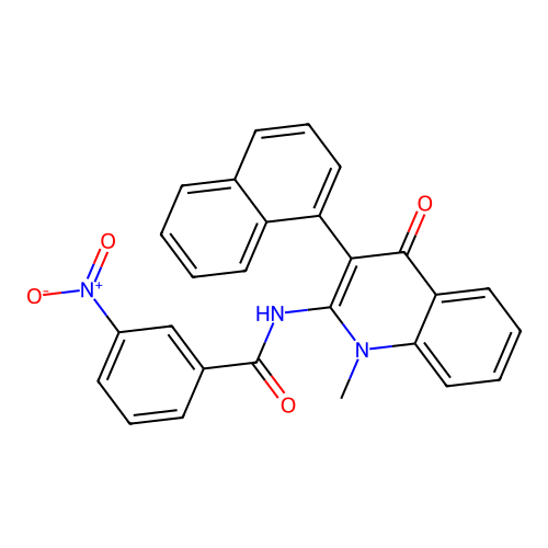 N-(1-methyl-3-(naphthalen-1-yl)-4-oxo-1,4-dihydroquinolin-2-yl)-3-nitrobenzamide structure