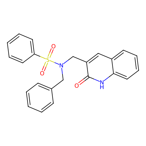 N-benzyl-N-[(2-oxo-1,2-dihydroquinolin-3-yl)methyl]benzenesulfonamide structure