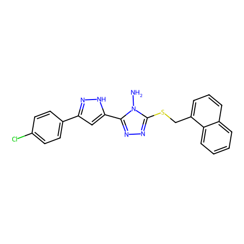 3-[3-(4-chlorophenyl)pyrazol-5-yl]-5-(naphthylmethylthio)-1,2,4-triazole-4-yla mine structure