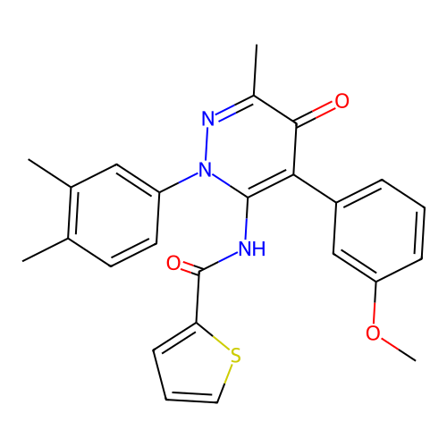 N-(2-(3,4-dimethylphenyl)-4-(3-methoxyphenyl)-6-methyl-5-oxo-2,5-dihydropyridazin-3-yl)thiophene-2-carboxamide structure
