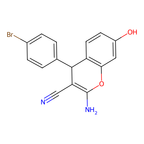 2-amino-4-(4-bromophenyl)-7-hydroxy-4H-chromene-3-carbonitrile structure