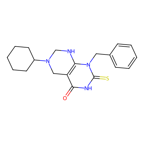 1-benzyl-6-cyclohexyl-2-thioxo-2,3,5,6,7,8-hexahydropyrimido[4,5-d]pyrimidin-4(1H)-one structure