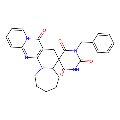 1'-benzyl-1,2,3,4,5,5a-hexahydro-1'H-spiro[pyrido[1'',2'':1',2']pyrimido[5',4':5,6]pyrido[1,2-a]azepine-6,5'-pyrimidine]-2',4',6',8(3'H,7H)-tetraone structure