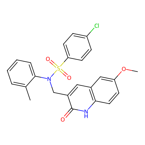 4-chloro-N-[(6-methoxy-2-oxo-1H-quinolin-3-yl)methyl]-N-(2-methylphenyl)benzenesulfonamide structure