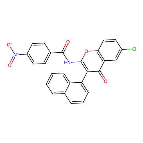 N-(6-chloro-3-(naphthalen-1-yl)-4-oxo-4H-chromen-2-yl)-4-nitrobenzamide structure