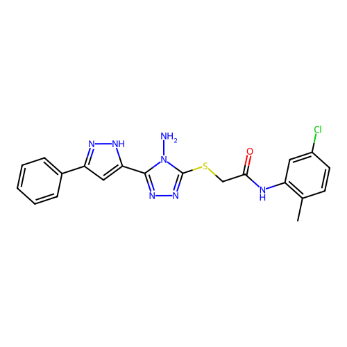2-((4-amino-5-(3-phenyl-1H-pyrazol-5-yl)-4H-1,2,4-triazol-3-yl)thio)-N-(5-chloro-2-methylphenyl)acetamide structure