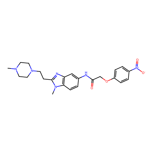 N-(1-methyl-2-(2-(4-methylpiperazin-1-yl)ethyl)-1H-benzo[d]imidazol-5-yl)-2-(4-nitrophenoxy)acetamide structure