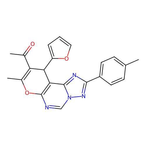 1-(10-(furan-2-yl)-8-methyl-2-(p-tolyl)-10H-pyrano[3,2-e][1,2,4]triazolo[1,5-c]pyrimidin-9-yl)ethanone structure