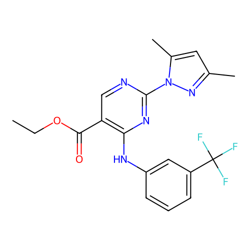 ethyl 2-(3,5-dimethylpyrazol-1-yl)-4-[3-(trifluoromethyl)anilino]pyrimidine-5-carboxylate structure