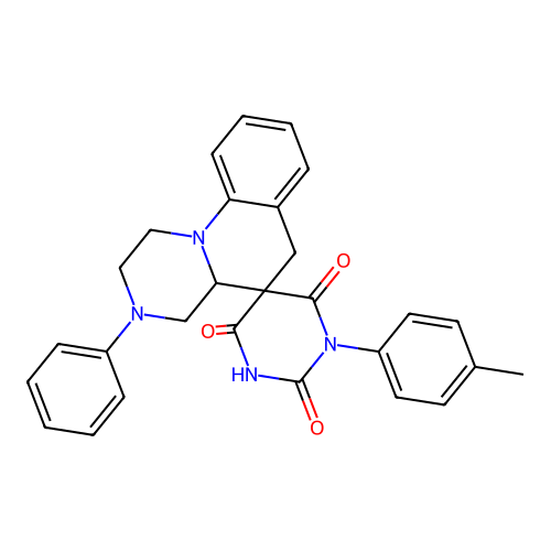 1'-(4-methylphenyl)-3-phenyl-2,3,4,4a-tetrahydro-1H,2'H,6H-spiro[pyrazino[1,2-a]quinoline-5,5'-pyrimidine]-2',4',6'(1'H,3'H)-trione structure