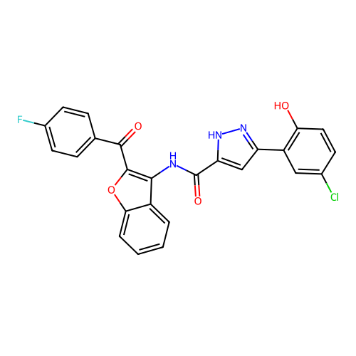 5-(5-chloro-2-hydroxyphenyl)-N-{2-[(4-fluorophenyl)carbonyl]-1-benzofuran-3-yl}-1H-pyrazole-3-carboxamide structure