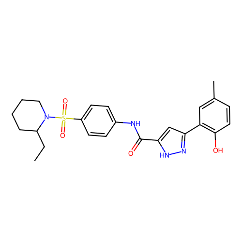N-{4-[(2-ethylpiperidin-1-yl)sulfonyl]phenyl}-5-(2-hydroxy-5-methylphenyl)-1H-pyrazole-3-carboxamide structure