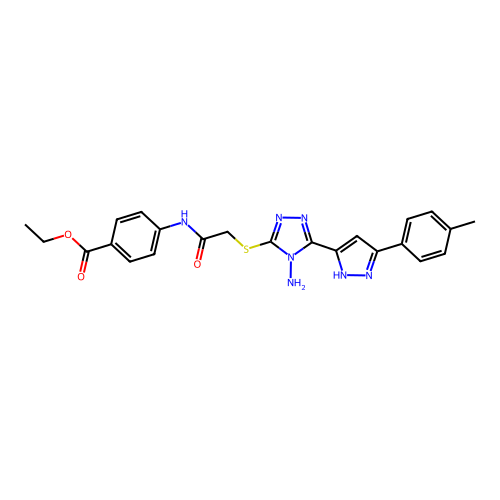 ethyl 4-(2-((4-amino-5-(3-(p-tolyl)-1H-pyrazol-5-yl)-4H-1,2,4-triazol-3-yl)thio)acetamido)benzoate structure