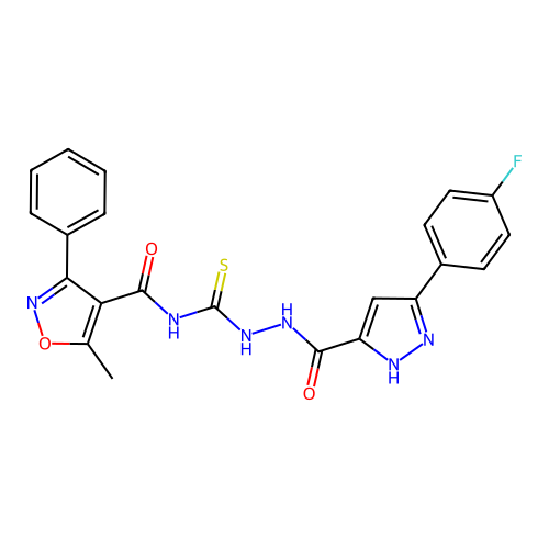 N-[[[3-(4-fluorophenyl)-1H-pyrazole-5-carbonyl]amino]carbamothioyl]-5-methyl-3-phenyl-1,2-oxazole-4-carboxamide structure