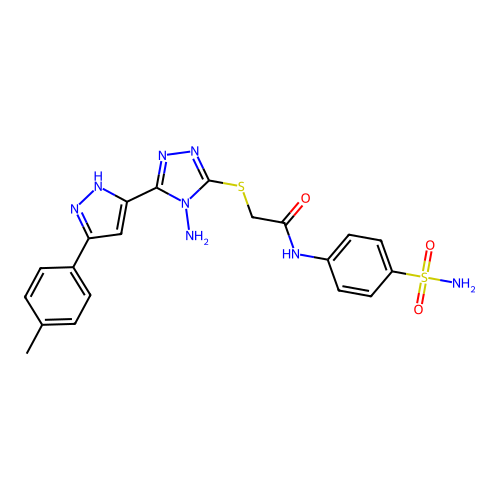 2-((4-amino-5-(3-(p-tolyl)-1H-pyrazol-5-yl)-4H-1,2,4-triazol-3-yl)thio)-N-(4-sulfamoylphenyl)acetamide structure
