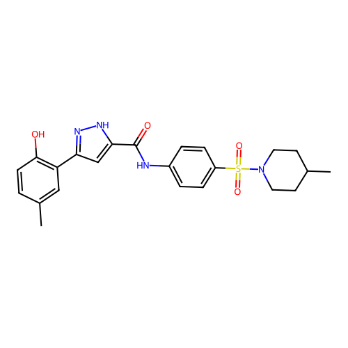 5-(2-hydroxy-5-methylphenyl)-N-{4-[(4-methylpiperidin-1-yl)sulfonyl]phenyl}-1H-pyrazole-3-carboxamide structure