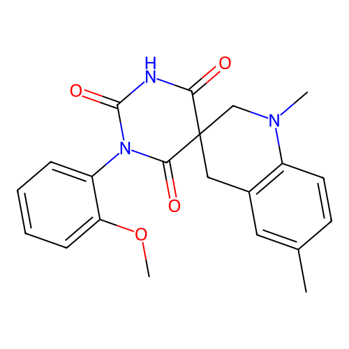 1-(2-methoxyphenyl)-1',6'-dimethyl-1',4'-dihydro-2H,2'H-spiro[pyrimidine-5,3'-quinoline]-2,4,6(1H,3H)-trione structure