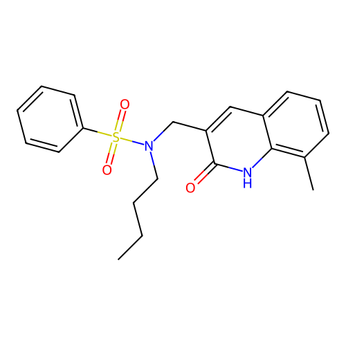 N-butyl-N-((2-hydroxy-8-methylquinolin-3-yl)methyl)benzenesulfonamide structure