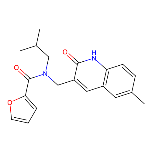 N-((2-hydroxy-6-methylquinolin-3-yl)methyl)-N-isobutylfuran-2-carboxamide structure