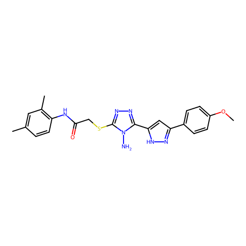 2-((4-amino-5-(3-(4-methoxyphenyl)-1H-pyrazol-5-yl)-4H-1,2,4-triazol-3-yl)thio)-N-(2,4-dimethylphenyl)acetamide structure