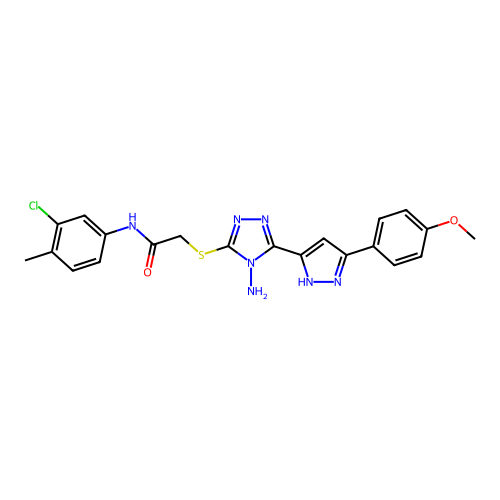 2-((4-amino-5-(3-(4-methoxyphenyl)-1H-pyrazol-5-yl)-4H-1,2,4-triazol-3-yl)thio)-N-(3-chloro-4-methylphenyl)acetamide structure