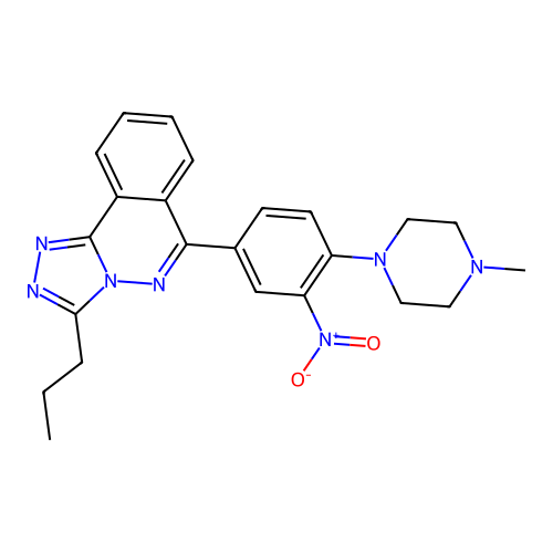 6-(4-(4-methylpiperazin-1-yl)-3-nitrophenyl)-3-propyl-[1,2,4]triazolo[3,4-a]phthalazine structure