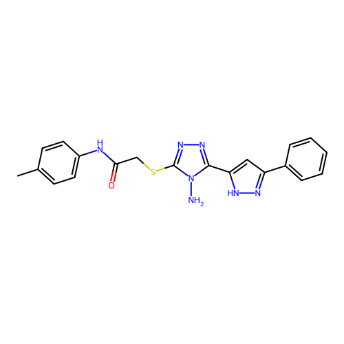 2-((4-amino-5-(3-phenyl-1H-pyrazol-5-yl)-4H-1,2,4-triazol-3-yl)thio)-N-(p-tolyl)acetamide structure