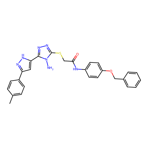 2-((4-amino-5-(3-(p-tolyl)-1H-pyrazol-5-yl)-4H-1,2,4-triazol-3-yl)thio)-N-(4-(benzyloxy)phenyl)acetamide structure
