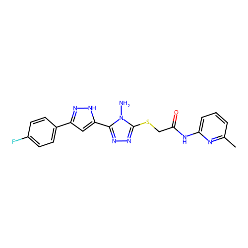 2-((4-amino-5-(3-(4-fluorophenyl)-1H-pyrazol-5-yl)-4H-1,2,4-triazol-3-yl)thio)-N-(6-methylpyridin-2-yl)acetamide structure