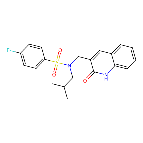 4-fluoro-N-(2-methylpropyl)-N-[(2-oxo-1H-quinolin-3-yl)methyl]benzenesulfonamide structure