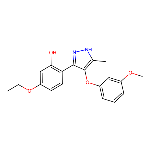 5-ethoxy-2-(4-(3-methoxyphenoxy)-5-methyl-1H-pyrazol-3-yl)phenol structure