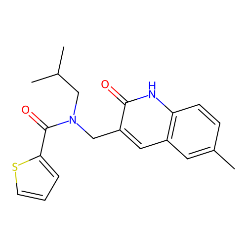 N-((2-hydroxy-6-methylquinolin-3-yl)methyl)-N-isobutylthiophene-2-carboxamide structure