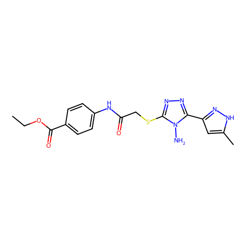 ethyl 4-(2-((4-amino-5-(3-methyl-1H-pyrazol-5-yl)-4H-1,2,4-triazol-3-yl)thio)acetamido)benzoate structure