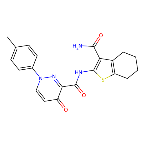 N-(3-carbamoyl-4,5,6,7-tetrahydro-1-benzothiophen-2-yl)-1-(4-methylphenyl)-4-oxo-1,4-dihydropyridazine-3-carboxamide structure
