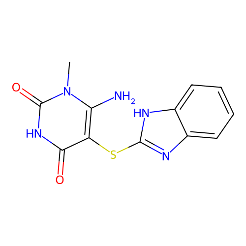 6-amino-5-(1H-benzimidazol-2-ylsulfanyl)-4-hydroxy-1-methylpyrimidin-2(1H)-one structure