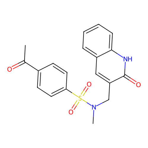 4-acetyl-N-methyl-N-[(2-oxo-1,2-dihydroquinolin-3-yl)methyl]benzenesulfonamide structure