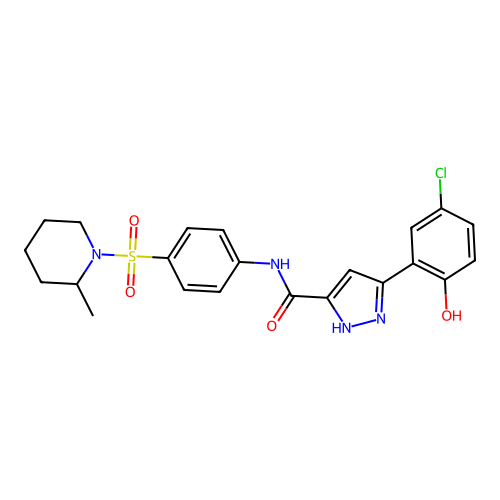 5-(5-chloro-2-hydroxyphenyl)-N-{4-[(2-methylpiperidin-1-yl)sulfonyl]phenyl}-1H-pyrazole-3-carboxamide structure