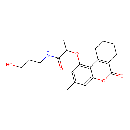 N-(3-hydroxypropyl)-2-((3-methyl-6-oxo-7,8,9,10-tetrahydro-6H-benzo[c]chromen-1-yl)oxy)propanamide structure
