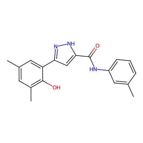 5-(2-hydroxy-3,5-dimethylphenyl)-N-(3-methylphenyl)-1H-pyrazole-3-carboxamide structure