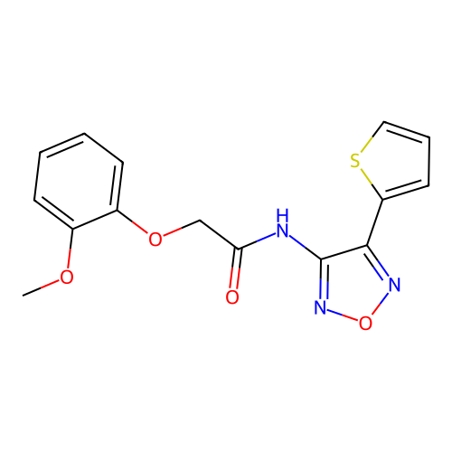2-(2-methoxyphenoxy)-N-(4-thiophen-2-yl-1,2,5-oxadiazol-3-yl)acetamide structure