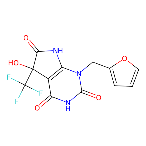 1-(furan-2-ylmethyl)-5-hydroxy-5-(trifluoromethyl)-1H-pyrrolo[2,3-d]pyrimidine-2,4,6(3H,5H,7H)-trione structure