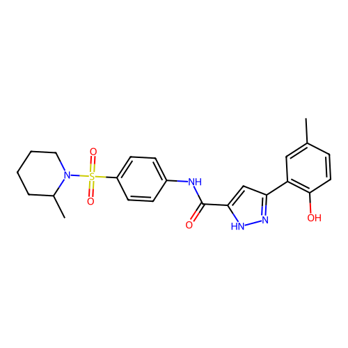 (5Z)-5-(3-methyl-6-oxocyclohexa-2,4-dien-1-ylidene)-N-[4-(2-methylpiperidin-1-yl)sulfonylphenyl]-1,2-dihydropyrazole-3-carboxamide structure