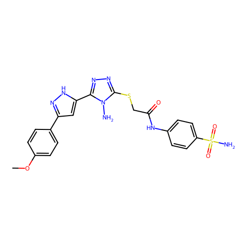 2-((4-amino-5-(3-(4-methoxyphenyl)-1H-pyrazol-5-yl)-4H-1,2,4-triazol-3-yl)thio)-N-(4-sulfamoylphenyl)acetamide structure