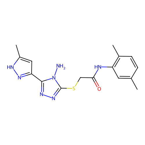 2-((4-amino-5-(3-methyl-1H-pyrazol-5-yl)-4H-1,2,4-triazol-3-yl)thio)-N-(2,5-dimethylphenyl)acetamide structure