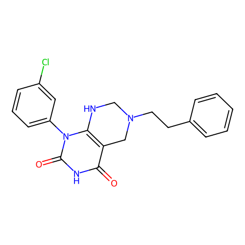 1-(3-chlorophenyl)-6-phenethyl-7,8-dihydro-5H-pyrimido[4,5-d]pyrimidine-2,4-dione structure