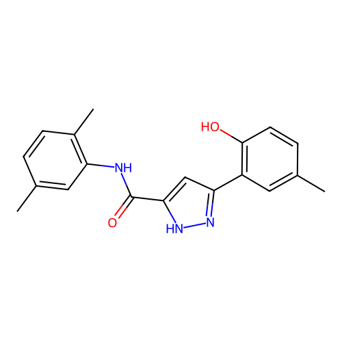 (5E)-N-(2,5-dimethylphenyl)-5-(3-methyl-6-oxocyclohexa-2,4-dien-1-ylidene)-1,2-dihydropyrazole-3-carboxamide structure